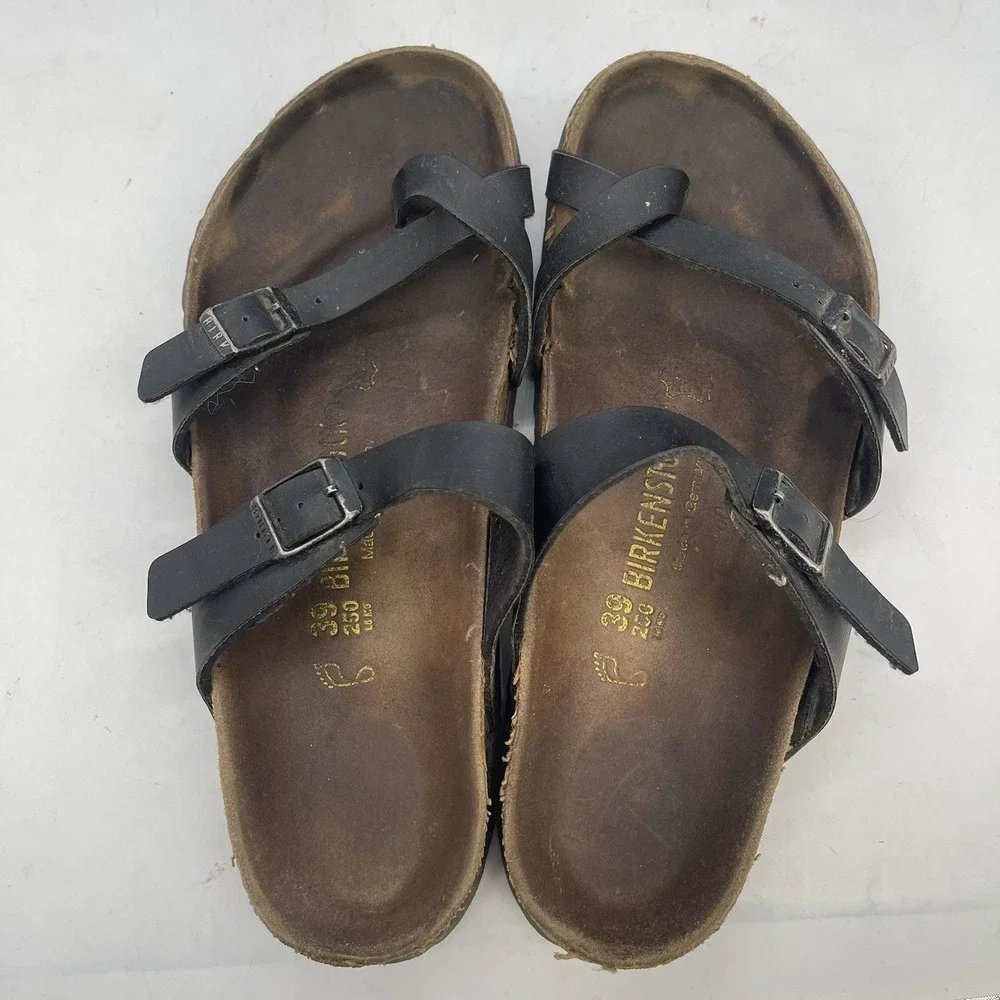 Birkenstock Sandals Womens 5.5 M 7.5 Black Mayari US 8 Adjustable Straps Slides
